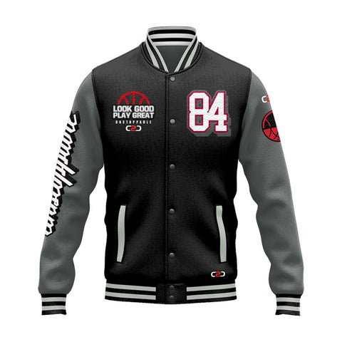 Premium Varsity Jacket Fully Lined - Black (Front View) Coast 2 Coast Sports