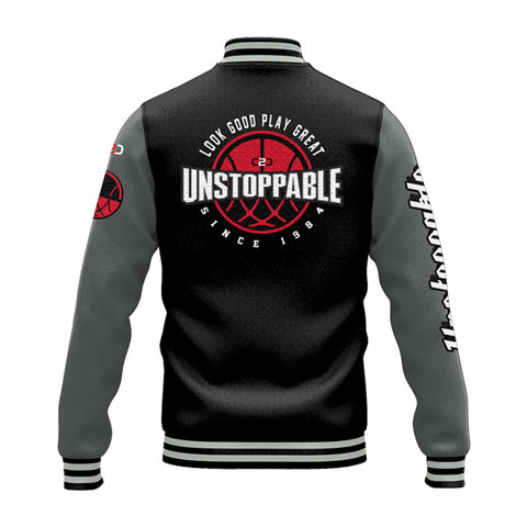 Premium Varsity Jacket Fully Lined - Black (Back View) Coast 2 Coast Sports